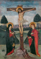 Kristus på korset mellem jomfruen og Johannes (tempera på panel)